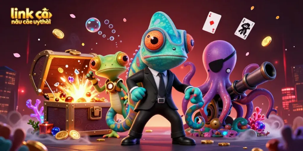 Engage with dynamic gaming scenarios through 'link vào nhà cái uy tín' showcasing vibrant characters in action.