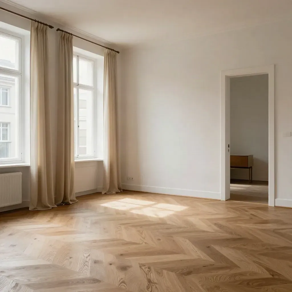 Leeres Einfamilienhaus mit hellem Parkett und offenen Vorhängen in Winterthur.