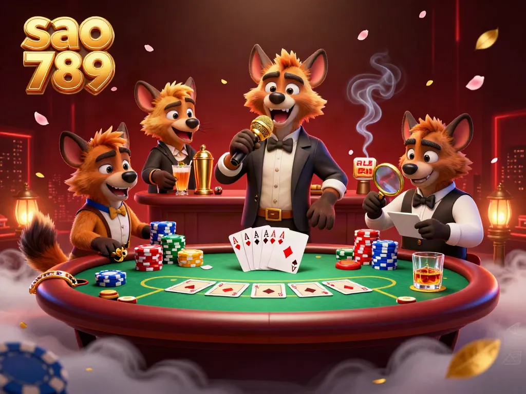 Engage with sao 789's lively casino atmosphere featuring hyenas as comedic performers.