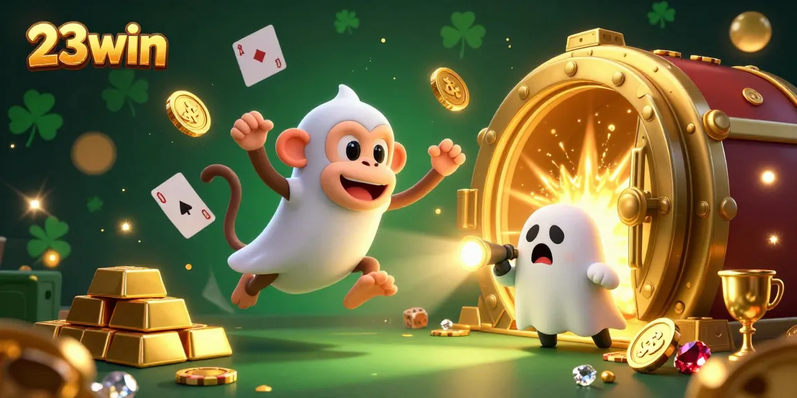 Experience exciting wins at 23win as a playful monkey juggles golden tokens in a vibrant casino atmosphere.
