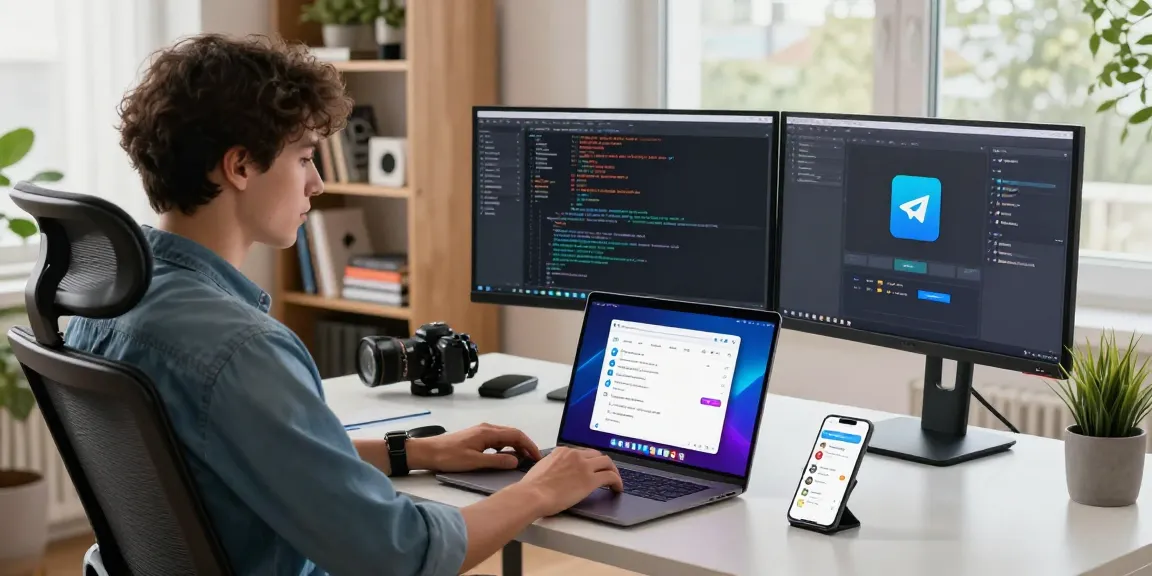 Engaging workspace featuring Telegram Web Version on a laptop screen, promoting efficient digital communication.