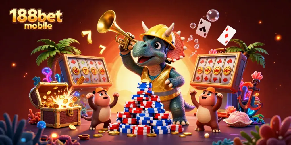 Experience the excitement of 188bet mobile with vibrant characters and casino elements celebrating a big win.