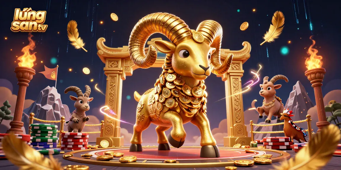 Lương Sơn TV showcases a spirited scene with a golden ram charging amid sports betting elements, capturing the excitement of live gambling.