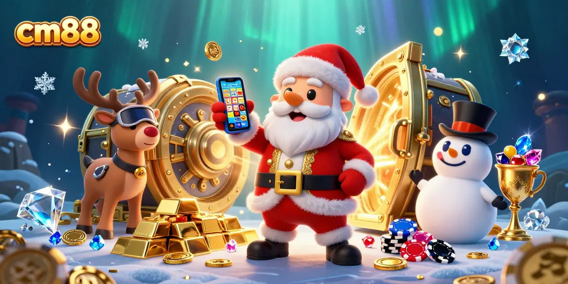 Spin the jackpot slots with cm88 in a festive casino scene featuring cartoon characters.
