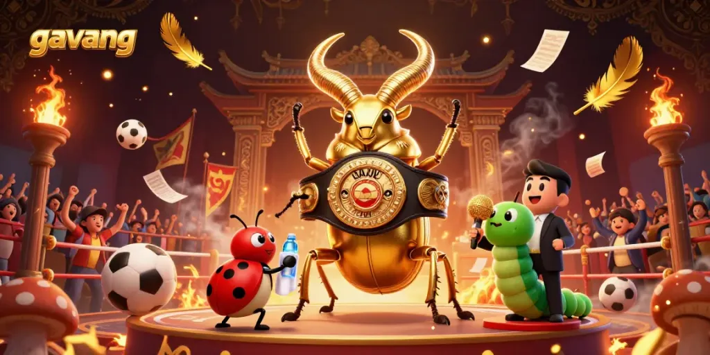 Exciting scene featuring a giant stag beetle and ladybug at a sports betting arena for gavang.