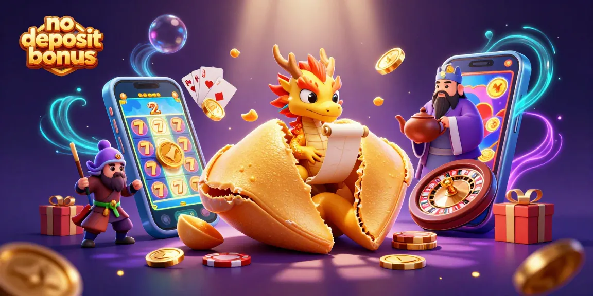 Play with no deposit bonus rewards featuring vibrant casino elements and a mystical dragon.