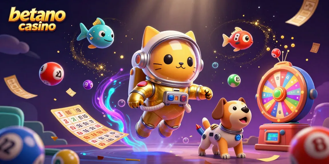 Erlebe die aufregenden Spiele im Betano Casino, wo Astronautenkatze und Roboterdog auf farbenfrohe Lottoelemente treffen.